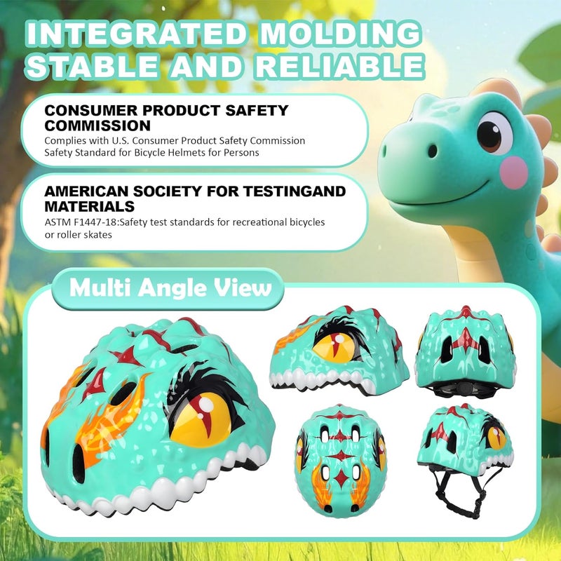 Bavilk Toddler Kids Bike Helmet,3D Dinosaur Helmets for Boys Girls Infant/Baby to Children 1/2/3/4/5/6/7/8 Years Old Lightweight Adjustable Multi-Sports Bicycle Scooter Skateboard Skating Cycling - Image 2